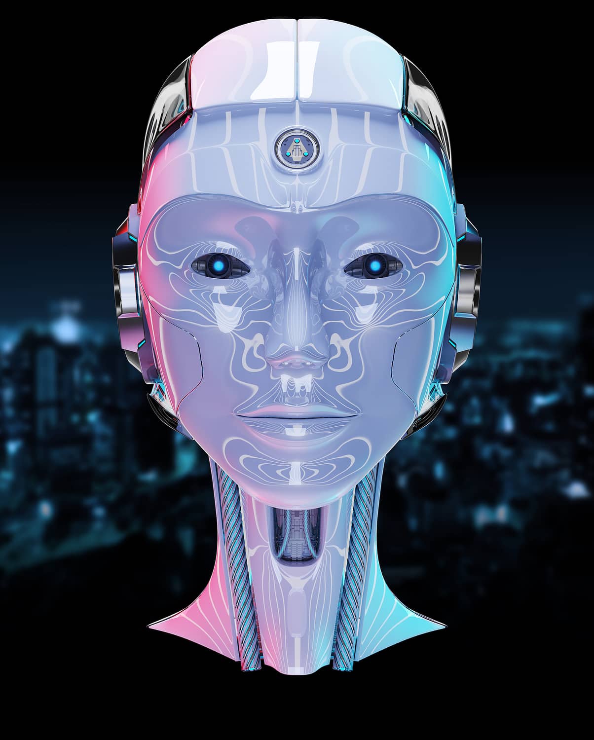Cyborg head artificial intelligence 3D rendering